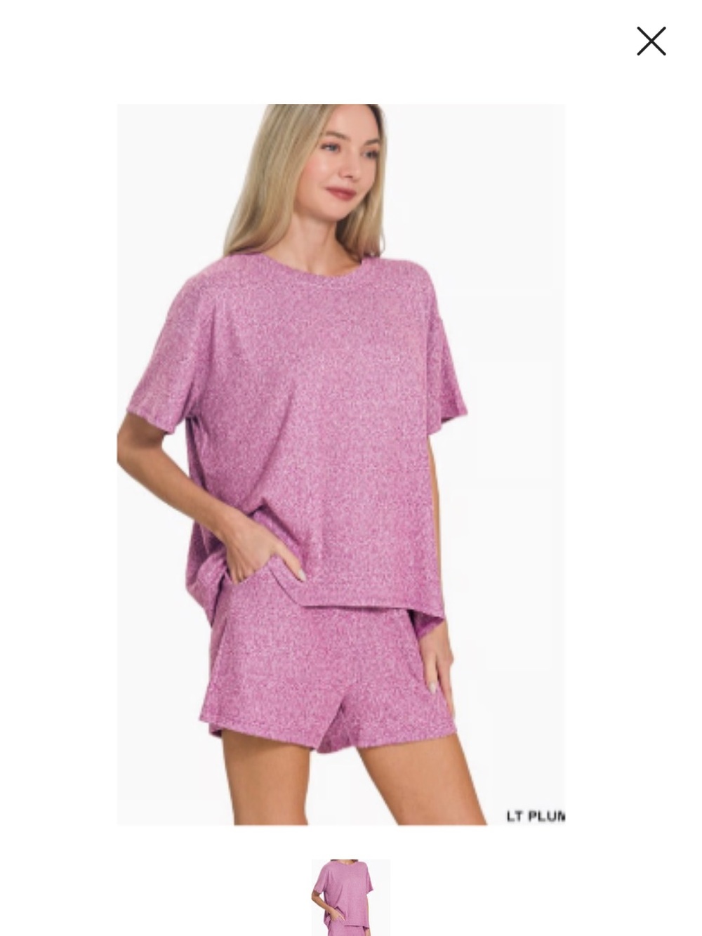 NWOT Zenana Outfitters Light Plum Hacci Lounge Top and Shorts Set